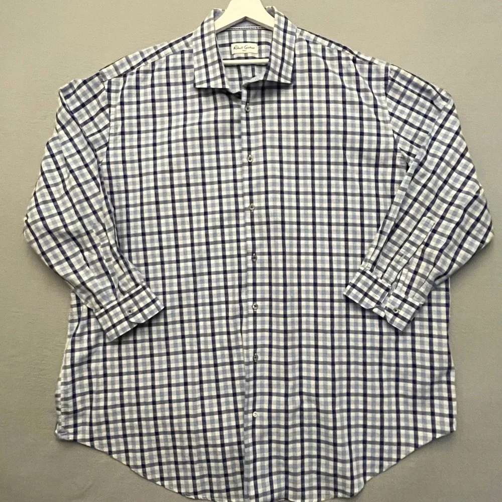 Robert Graham Blue Gingham Check Cotton Button Front Shirt Mens 3XL Long Sleeve